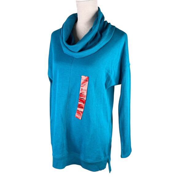 Andrew Marc NY Performance Fleece Cowl Neck Tunic Top Azure Turquoise M New - Picture 3 of 13